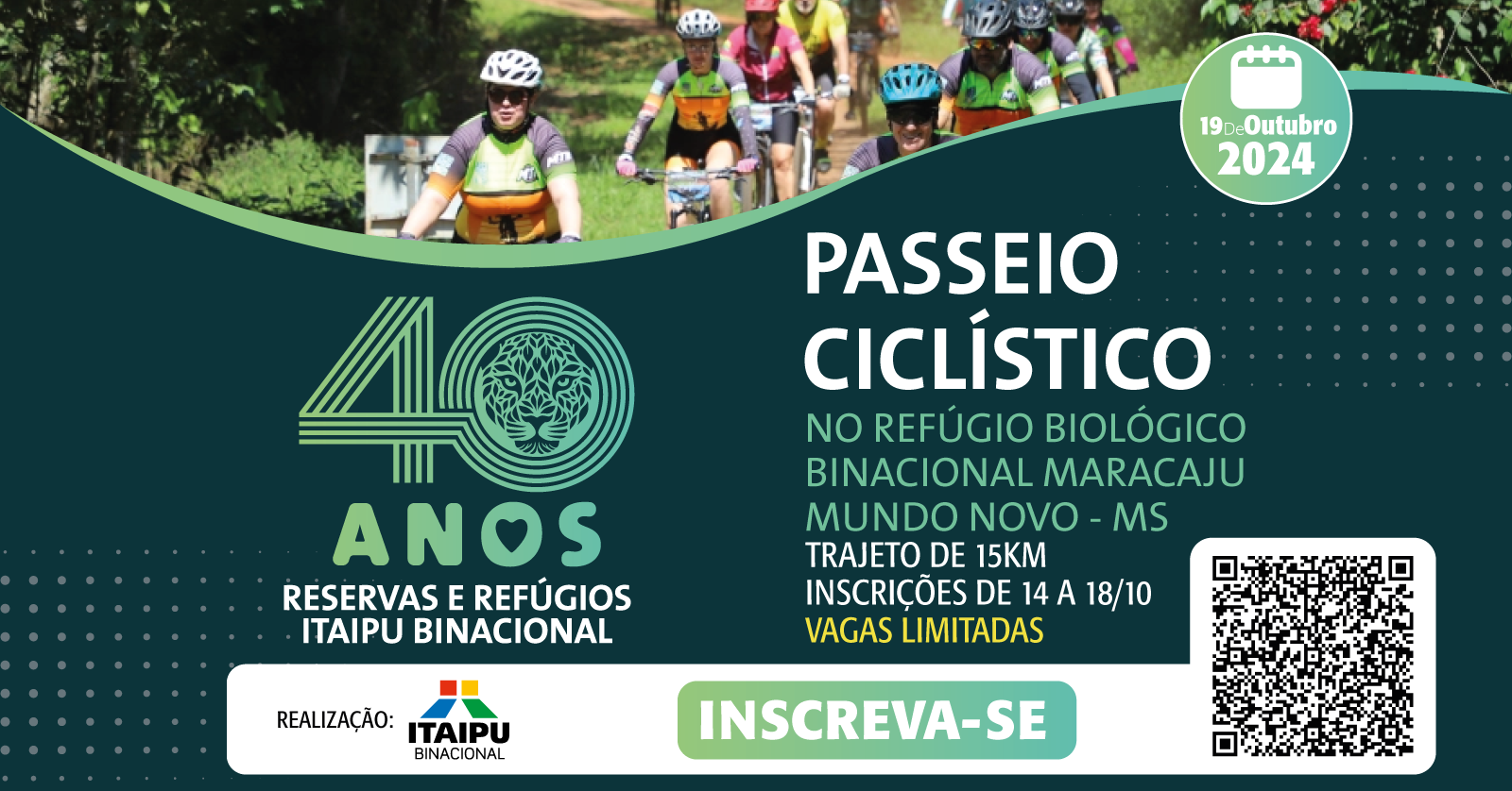 Inscrições para Passeio Ciclístico no Refúgio Biológico Maracaju estão abertas