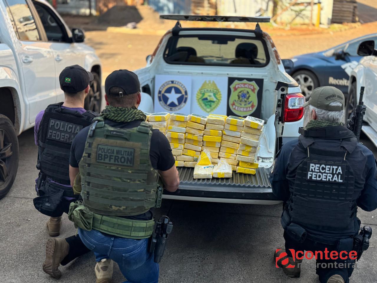 Operação conjunta entre a Receita Federal, Polícia Federal e BPFron apreende 69 kg de cocaína durante fiscalização de rotina