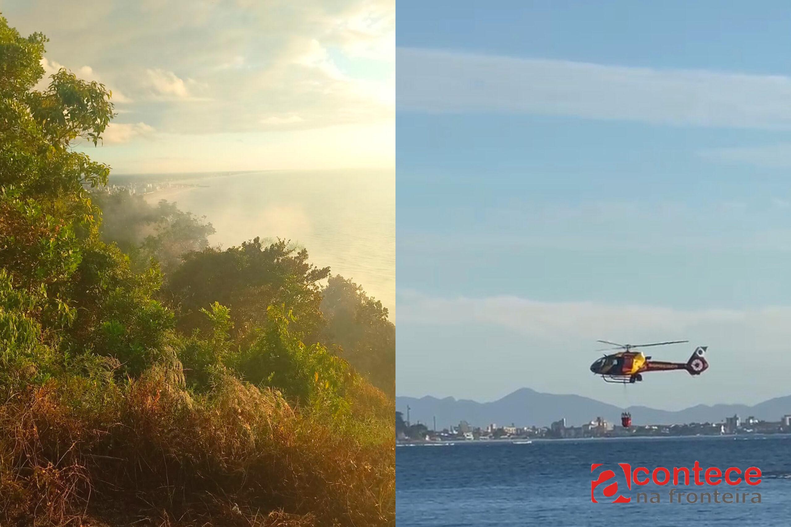 Com helibalde, Bombeiros mantêm força-tarefa para combater incêndio no Morro do Boi