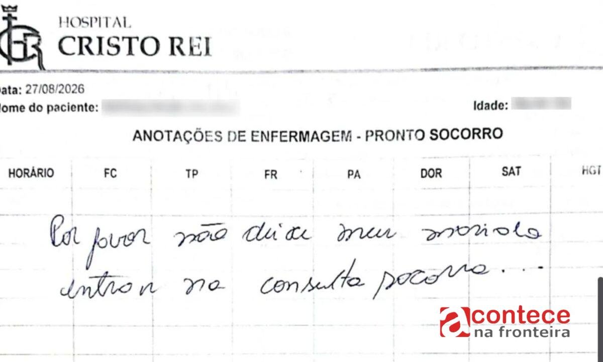 Mulher usa prontuário de hospital do Paraná para escrever pedido de socorro e denunciar marido: 'Não deixe entrar'