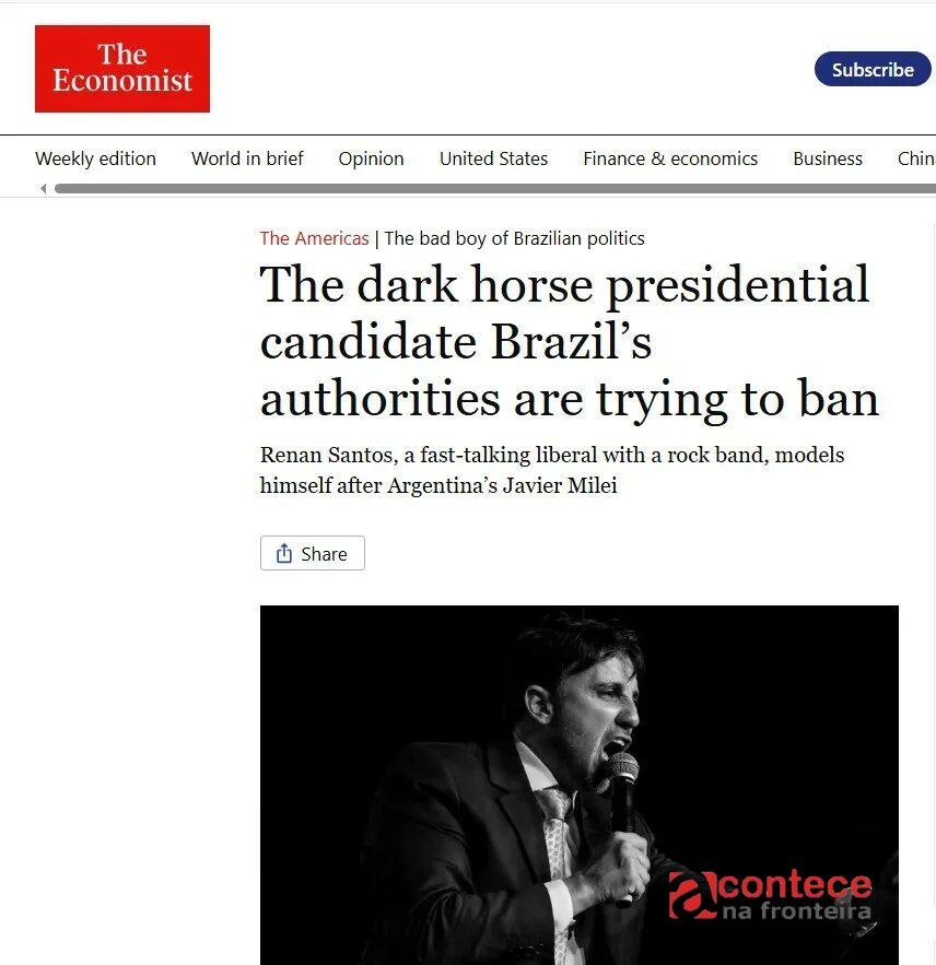 The Economist compara Renan Santos a Milei e destaca 'obsessão pelo livre mercado', mas critica 'fanfarronices'
