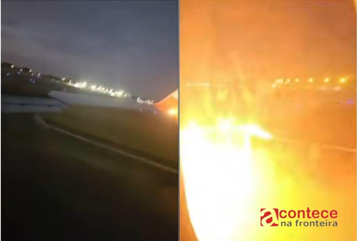 Avião da Gol pega fogo no motor durante decolagem