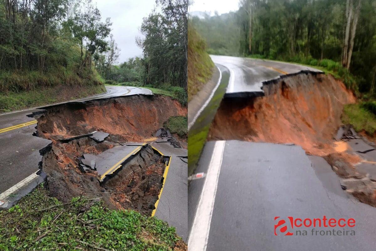 Erosão rompe asfalto da BR-476 e isola cidade no Paraná