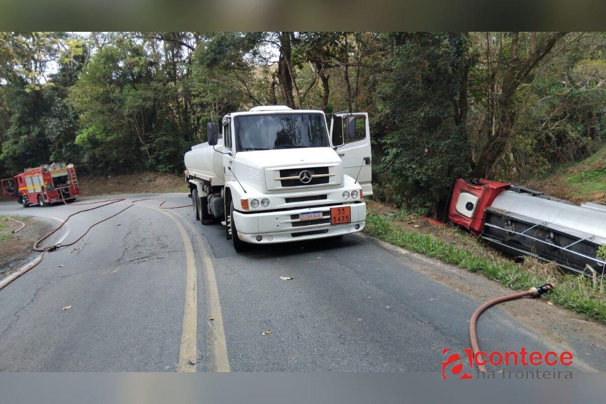MG: caminhão-tanque tomba e derrama etanol em córrego às margens da BR-354