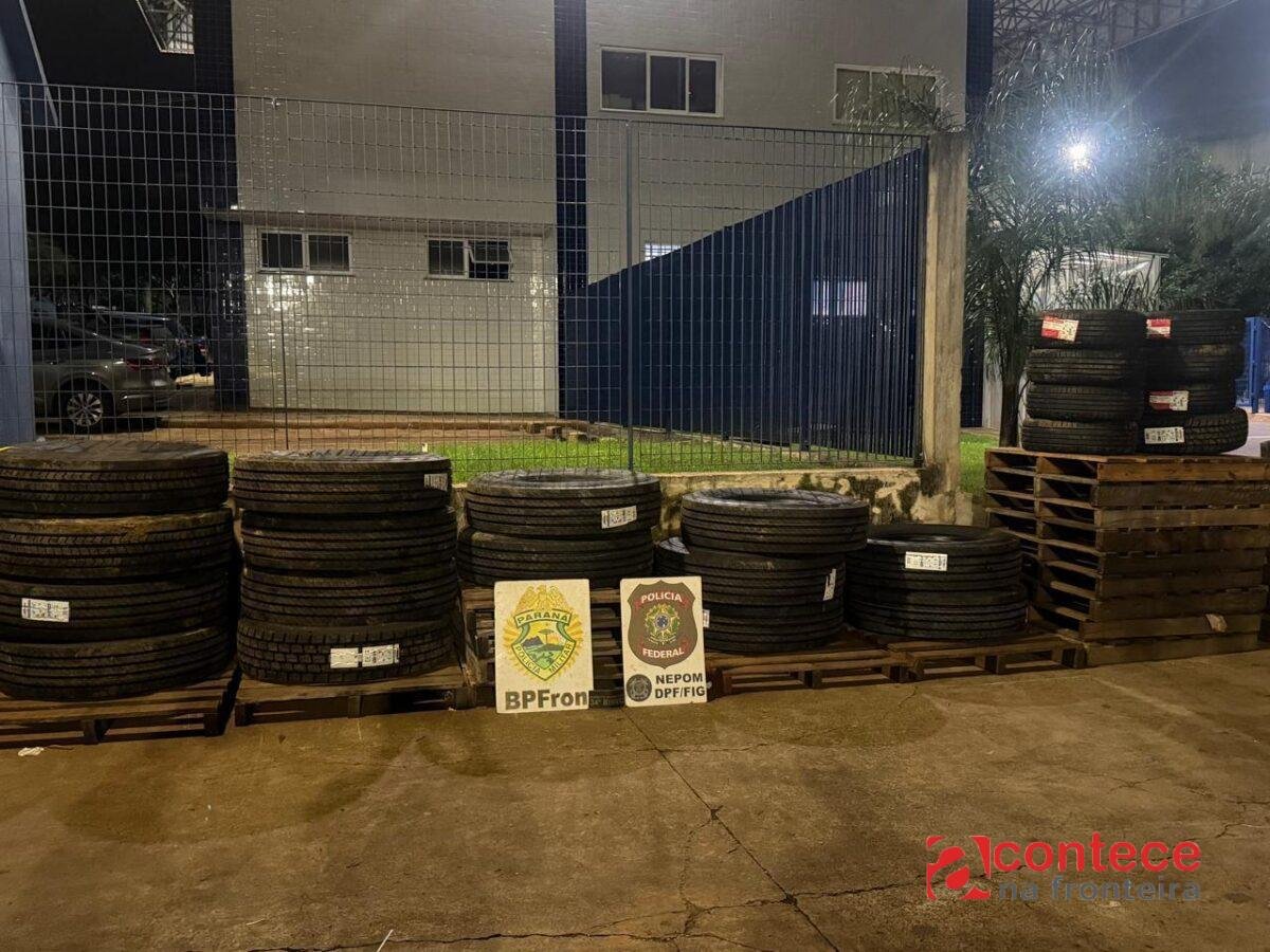 PF apreende 25 pneus contrabandeados em Foz do Iguaçu