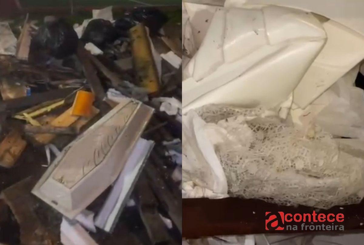 Vídeo mostra caixões infantis deixados em frente a ecoponto 