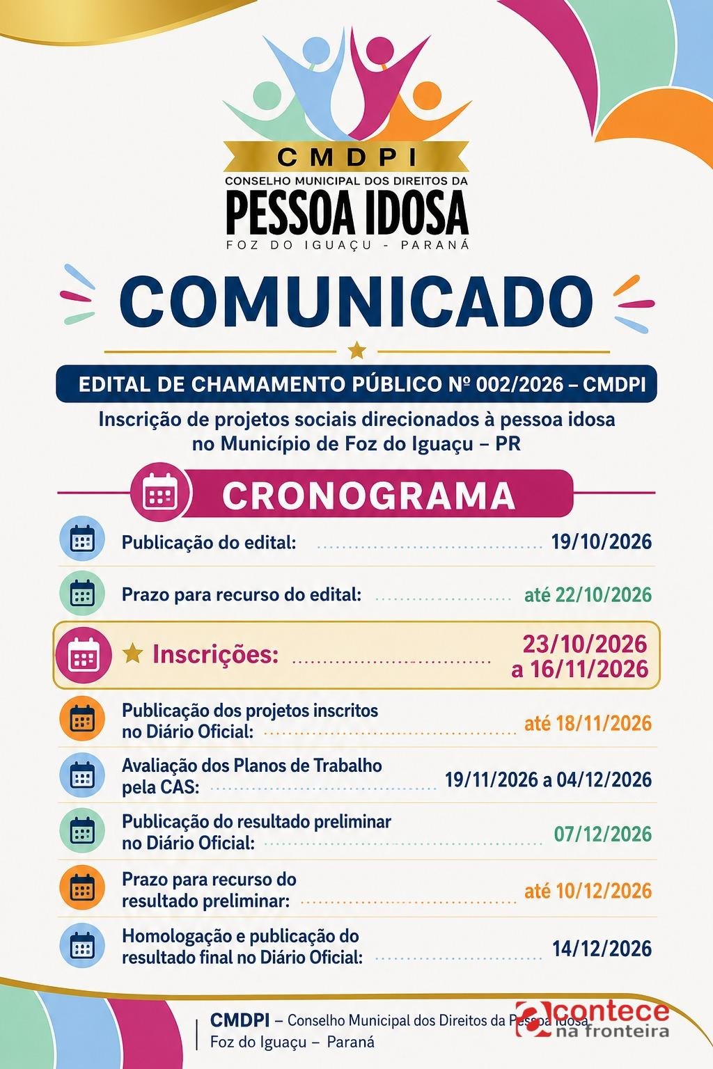 Edital de Chamamento Público destinado projetos sociais voltados à promoção e à garantia dos direitos da pessoa idosa